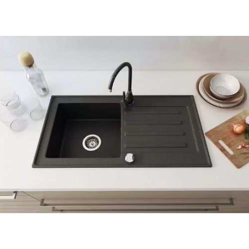 aranżacja zlewozmywak granitowy 1 komorowy z ociekaczem grafitowy